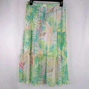 NWT Women’s Harlow & Rose Tiered Sheer Tropical Multicolored Midi Skirt Size L